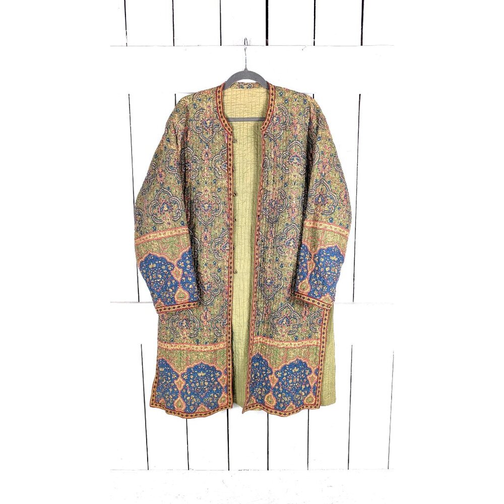 Vintage green floral print reversible quilted jacket cardigan